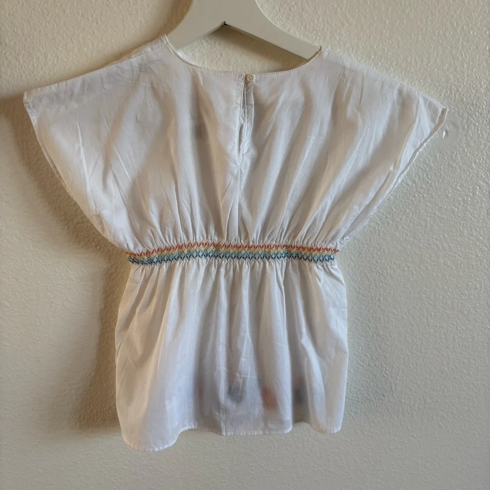 Gymboree White Cotton Top embroidered 4 girl floral tropical conch waist